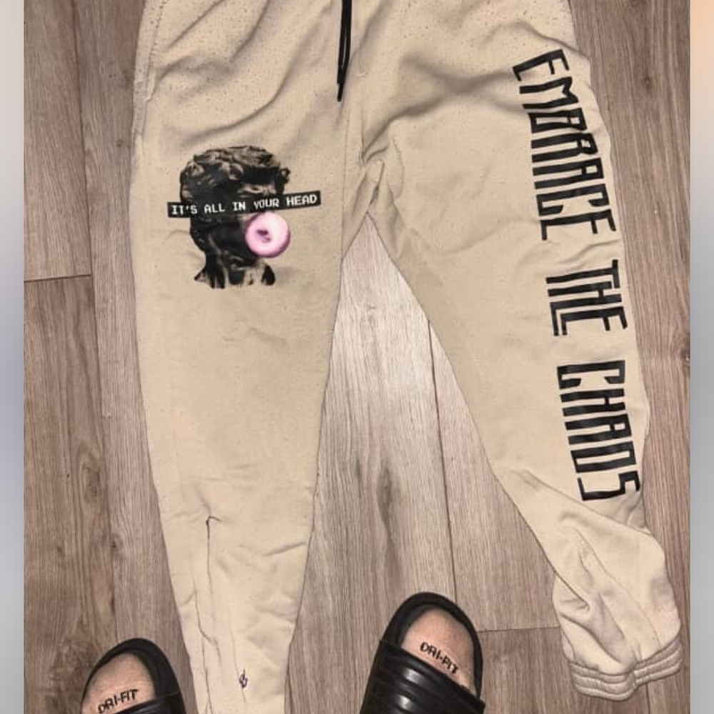 Beige Joggers with Graphic Print Size L